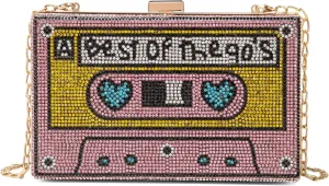 Women Retro Radio Shape Crossbody Bag Rhinestone Metal Vintage Evening Clutch Purses