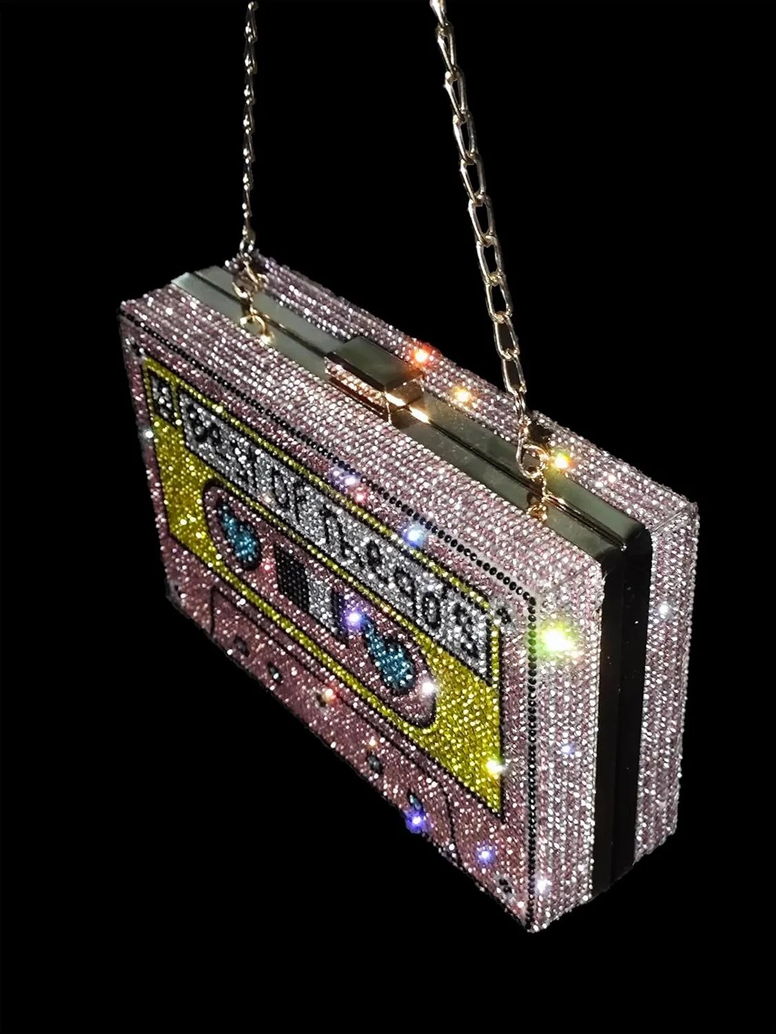 Women Retro Radio Shape Crossbody Bag Rhinestone Metal Vintage Evening Clutch Purses