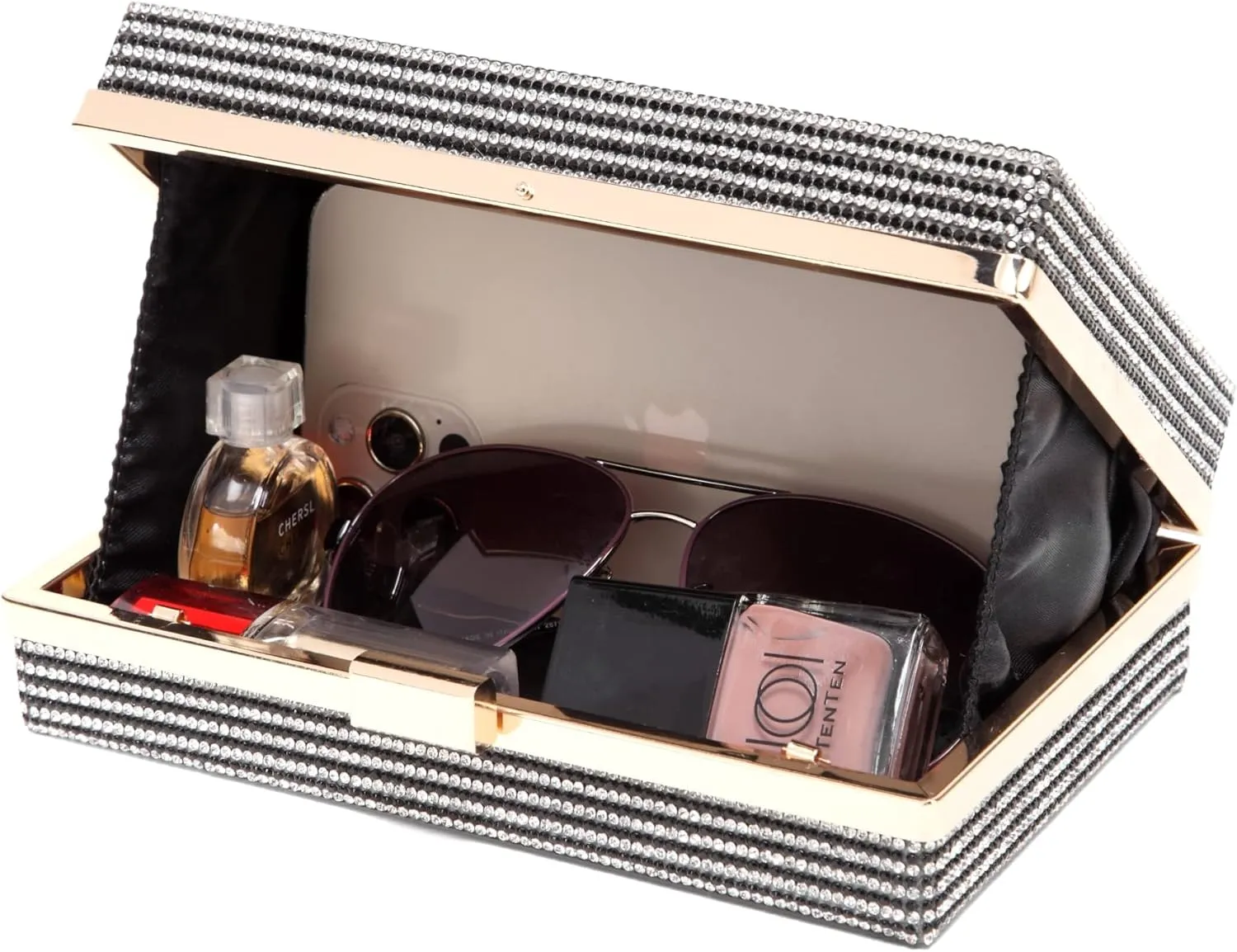 Women Retro Radio Shape Crossbody Bag Rhinestone Metal Vintage Evening Clutch Purses