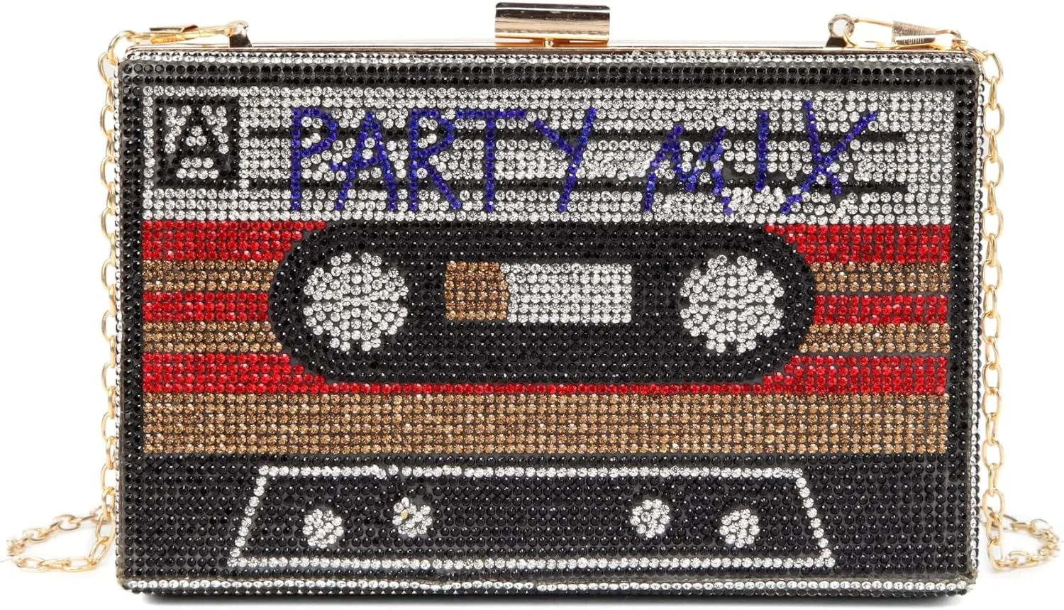 Women Retro Radio Shape Crossbody Bag Rhinestone Metal Vintage Evening Clutch Purses