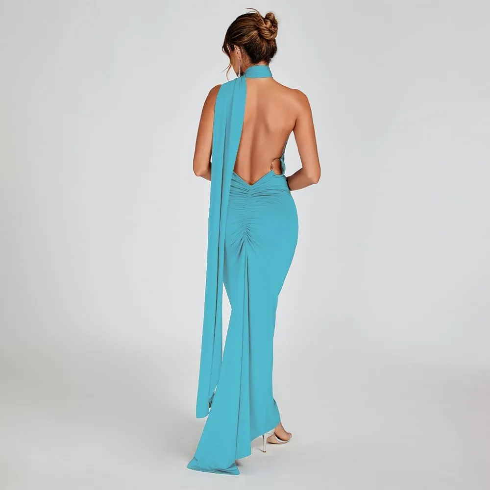 Women Sexy Backless Bodycon Sleeveless Open Back Maxi Dress for Going Out, Elegant Party Cocktail Long Dress