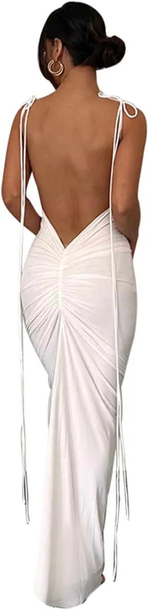 Women Sexy Backless Bodycon Sleeveless Open Back Maxi Dress for Going Out, Elegant Party Cocktail Long Dress