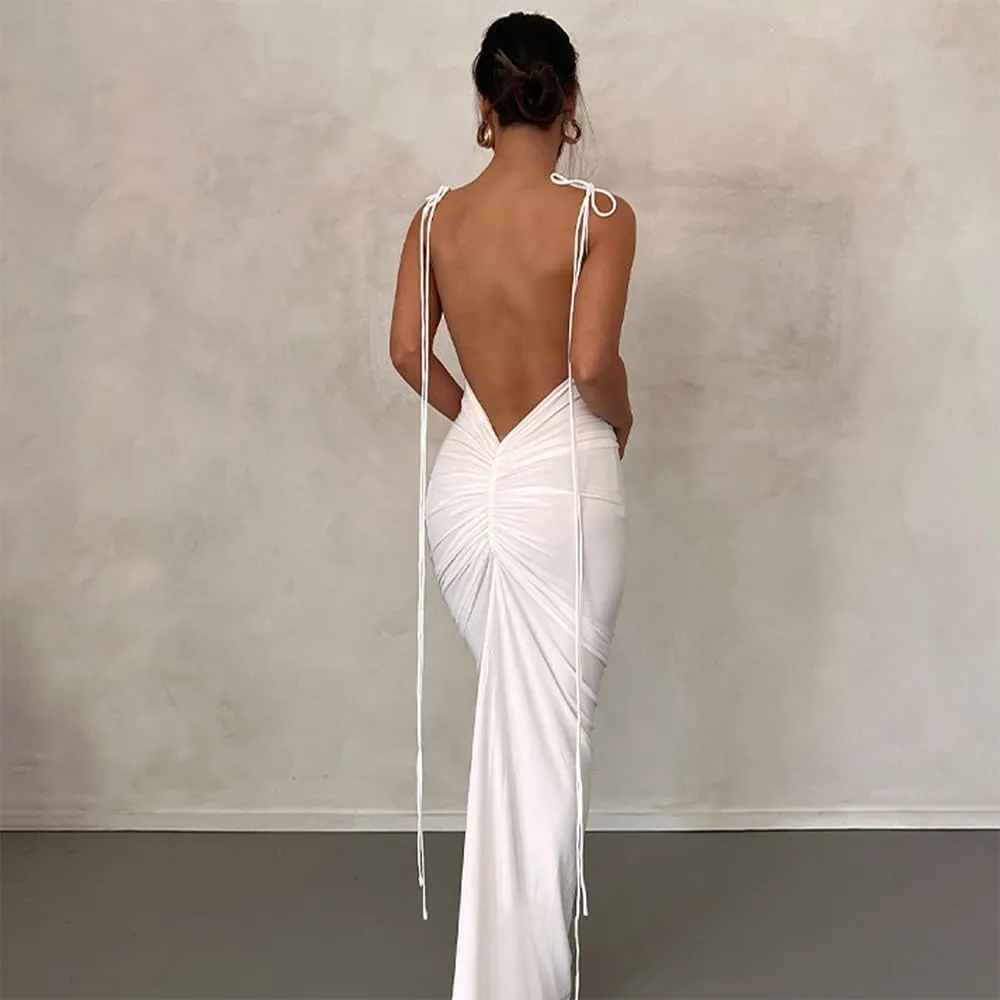 Women Sexy Backless Bodycon Sleeveless Open Back Maxi Dress for Going Out, Elegant Party Cocktail Long Dress