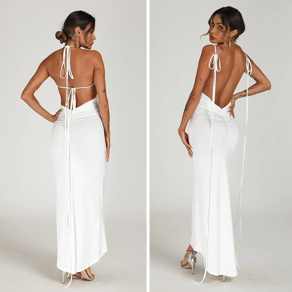 Women Sexy Backless Bodycon Sleeveless Open Back Maxi Dress for Going Out, Elegant Party Cocktail Long Dress