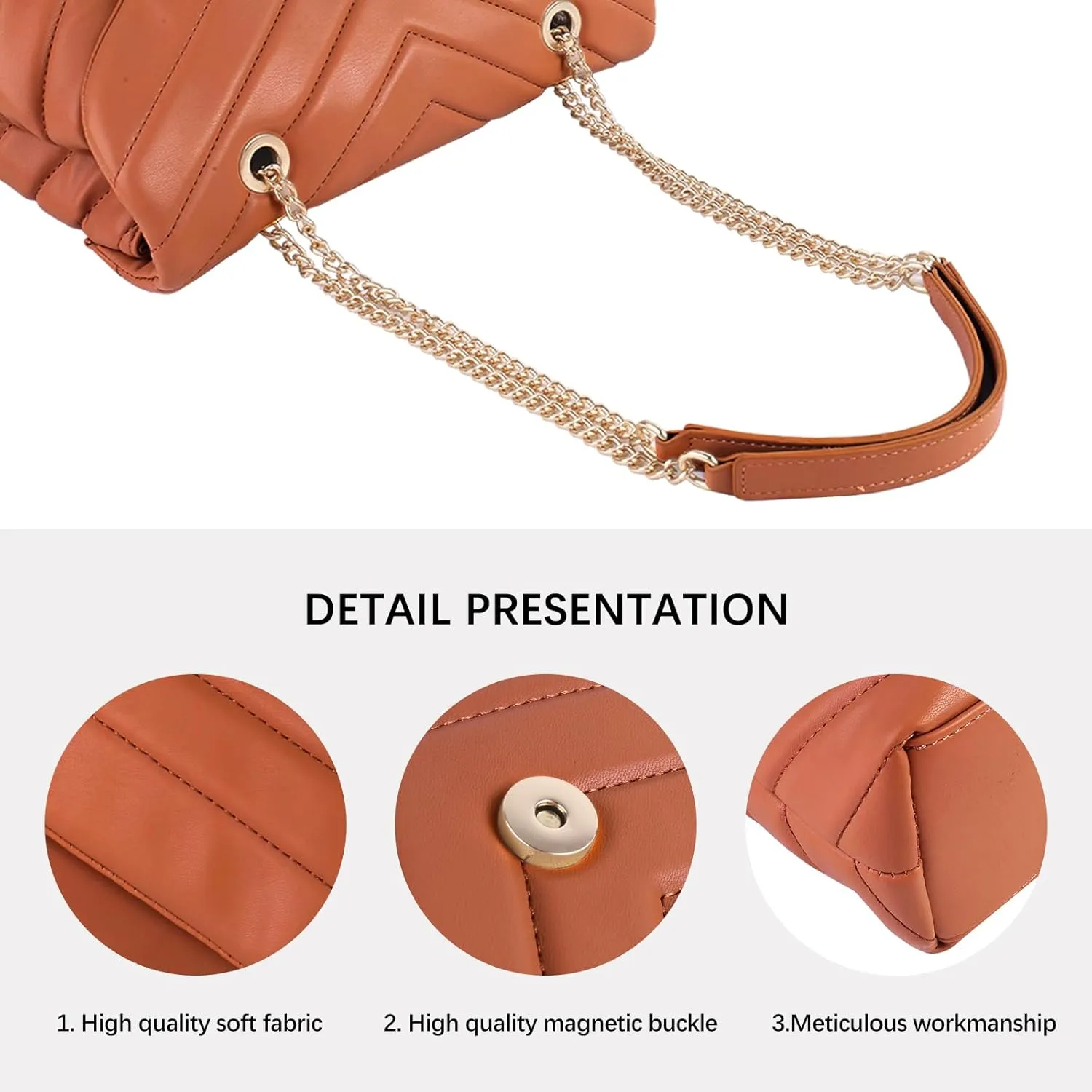 Women Shoulder Bag, Fashionable Quilted Vegan leather Crossbody Purses with Adjustable Chain Designer Purses