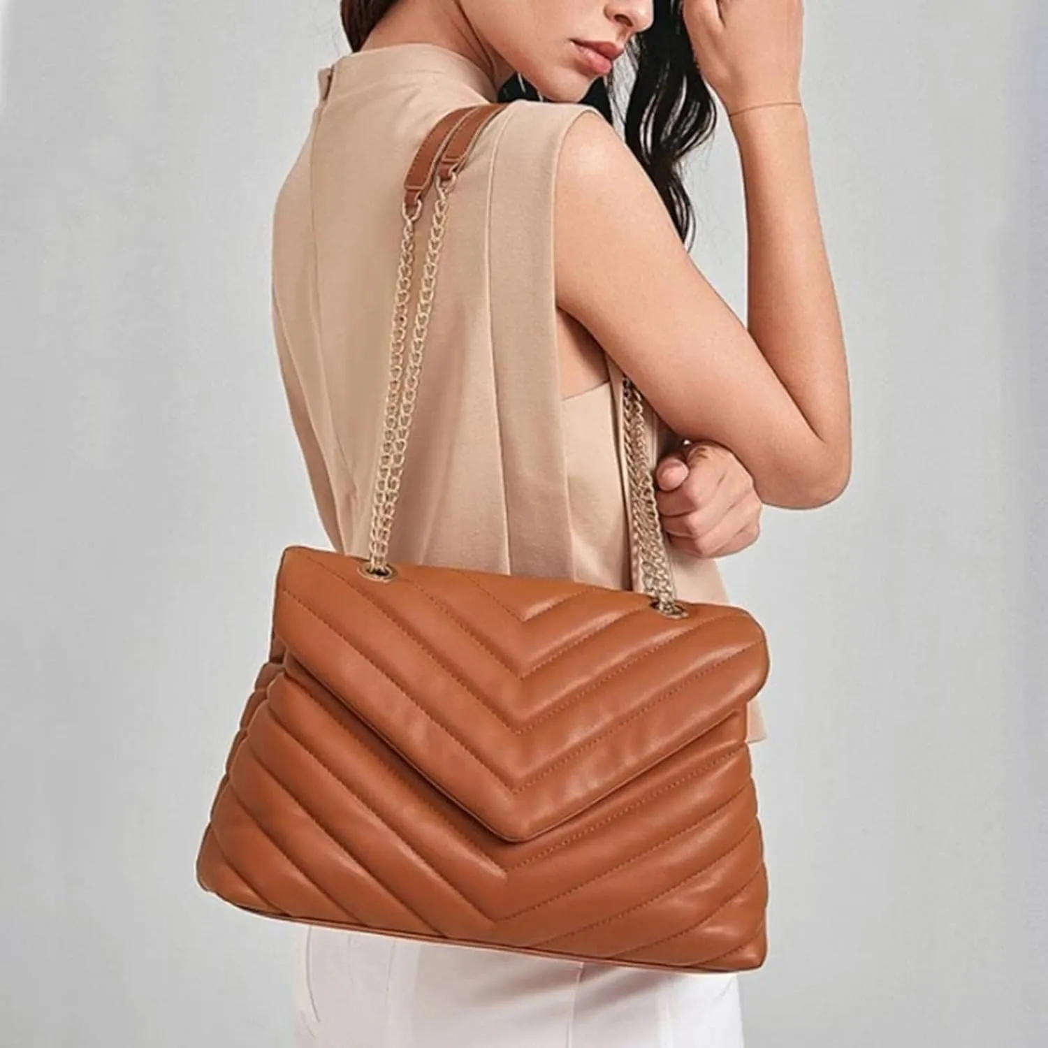 Women Shoulder Bag, Fashionable Quilted Vegan leather Crossbody Purses with Adjustable Chain Designer Purses