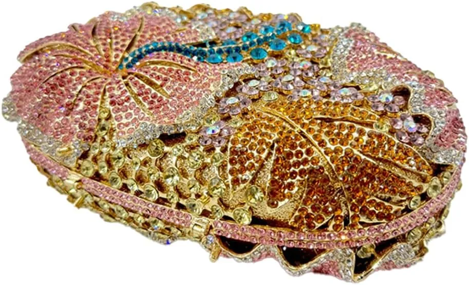Women Sparkly Flower Diamonds Evening Bag Crystal Clutch Purse Rhinestone Bridal Clutch for Wedding Party Prom