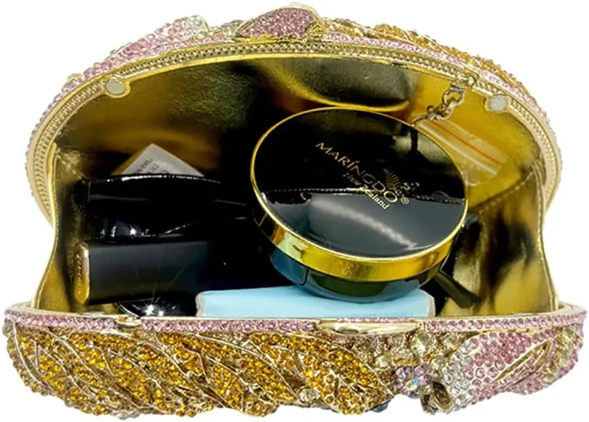 Women Sparkly Flower Diamonds Evening Bag Crystal Clutch Purse Rhinestone Bridal Clutch for Wedding Party Prom