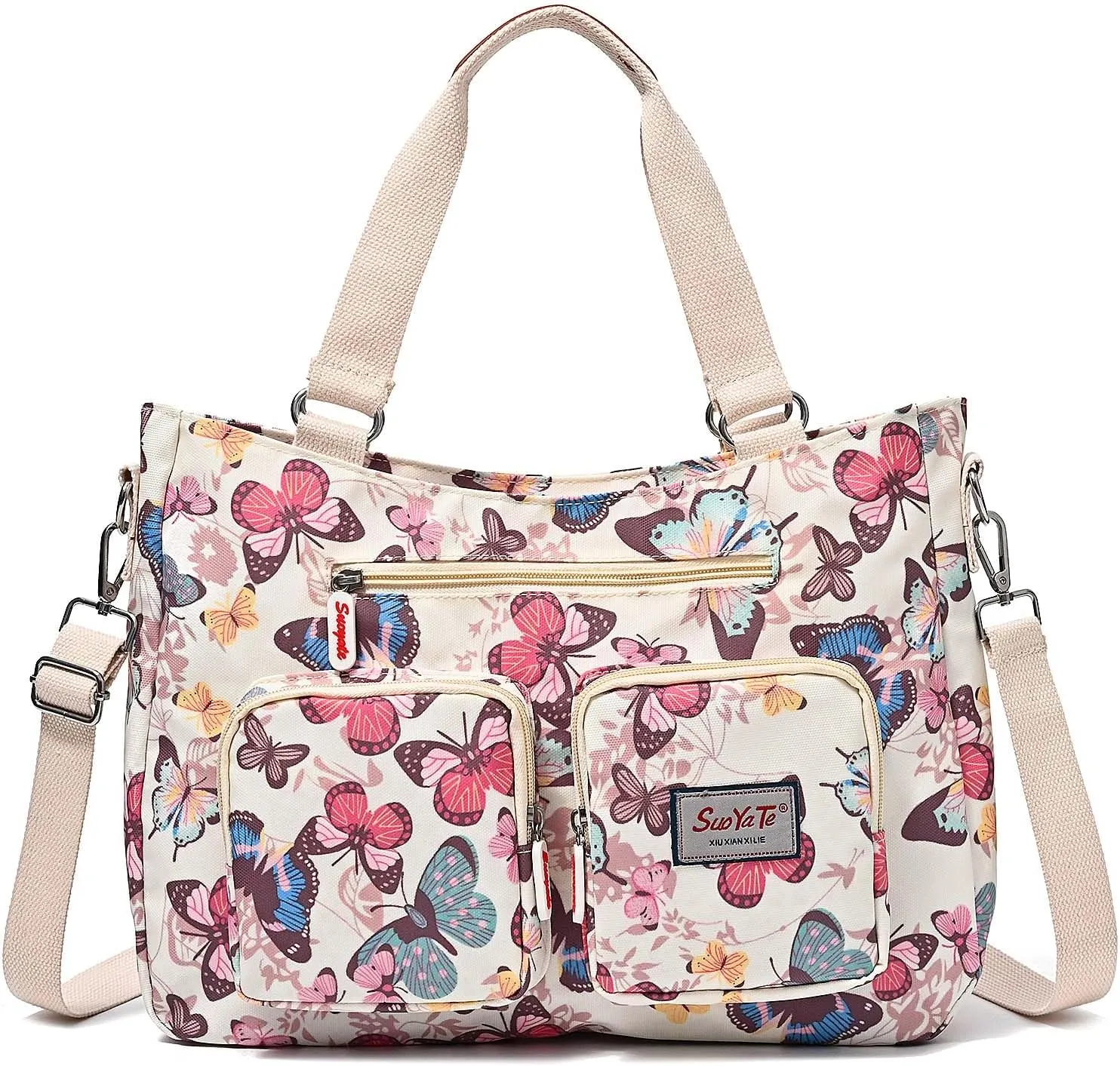 Women Utility Tote Bag Teacher Purses and Handbags for Nurse Waterproof Nylon Multi Pocket Shoulder Bag Work Tote Bag