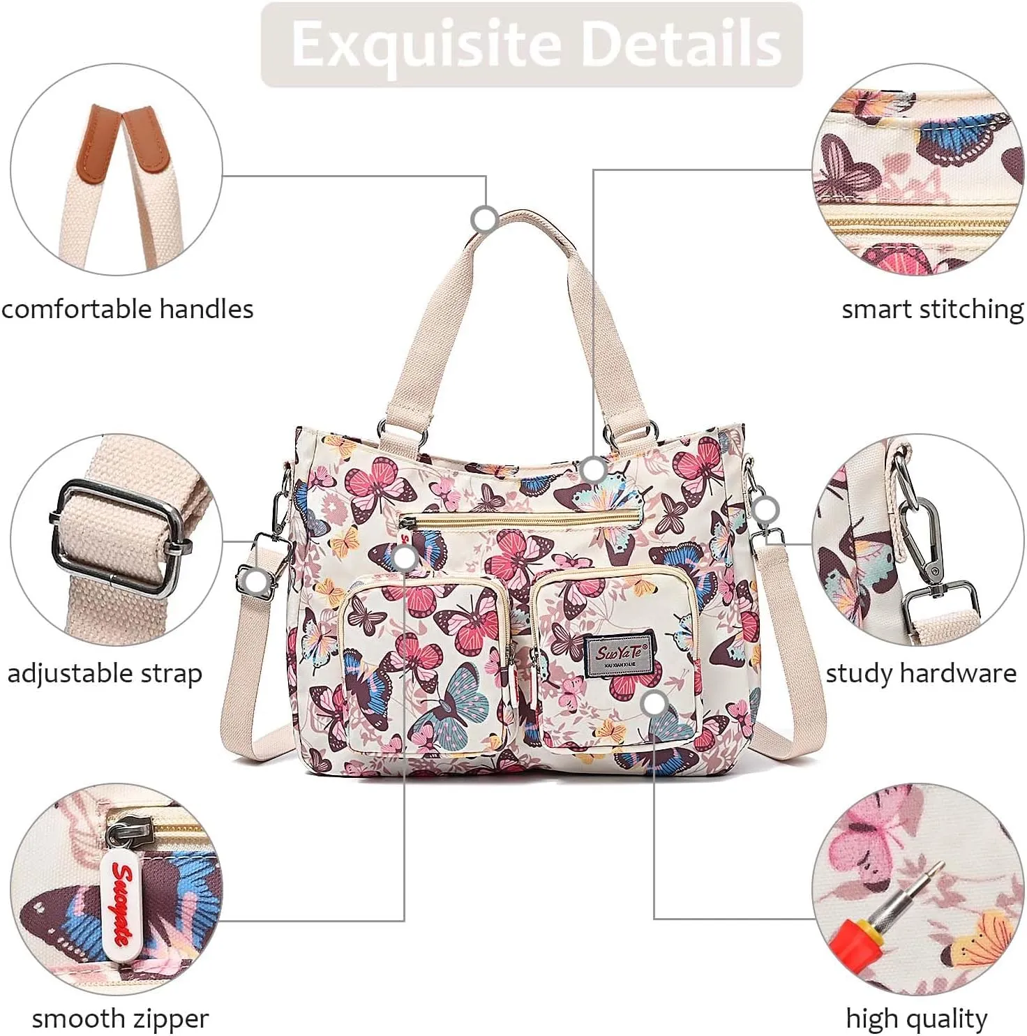 Women Utility Tote Bag Teacher Purses and Handbags for Nurse Waterproof Nylon Multi Pocket Shoulder Bag Work Tote Bag