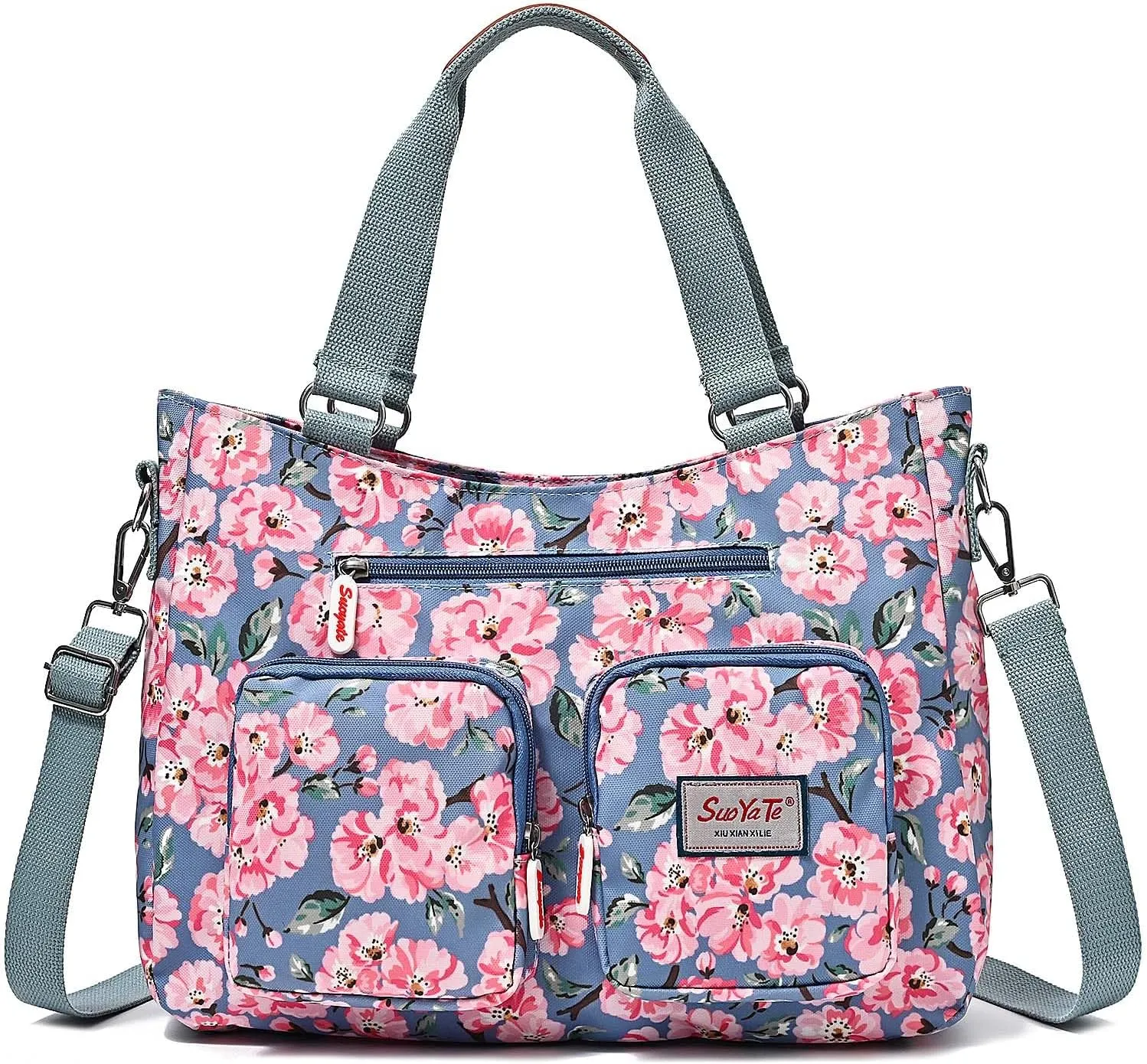 Women Utility Tote Bag Teacher Purses and Handbags for Nurse Waterproof Nylon Multi Pocket Shoulder Bag Work Tote Bag