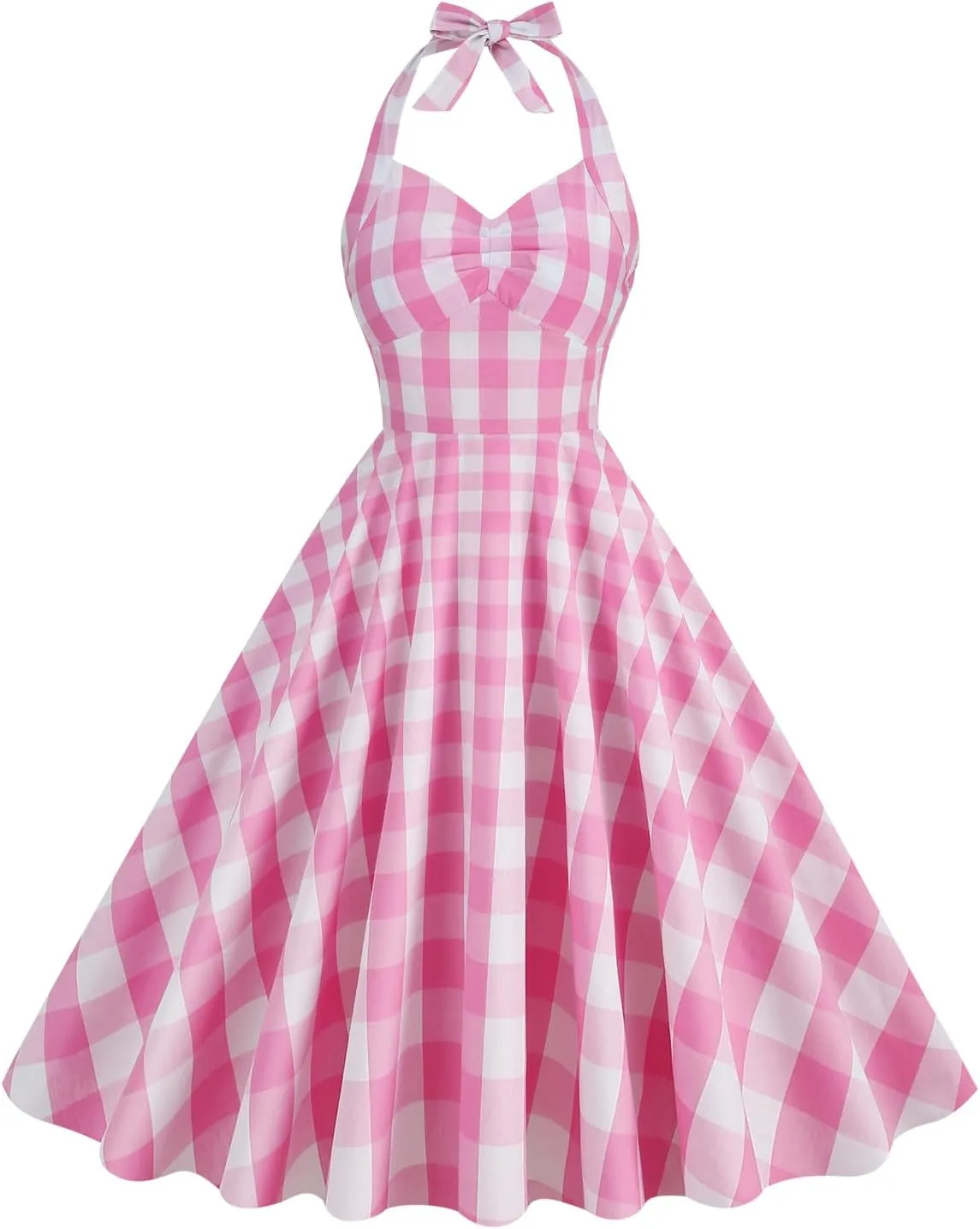 Women Vintage 1950s Retro Polka Dot Swing Dress Sleeveless Backless Halter Neck