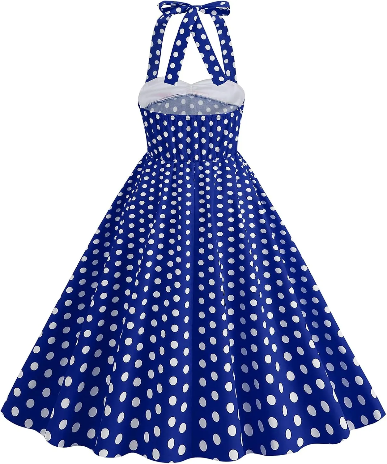 Women Vintage 1950s Retro Polka Dot Swing Dress Sleeveless Backless Halter Neck