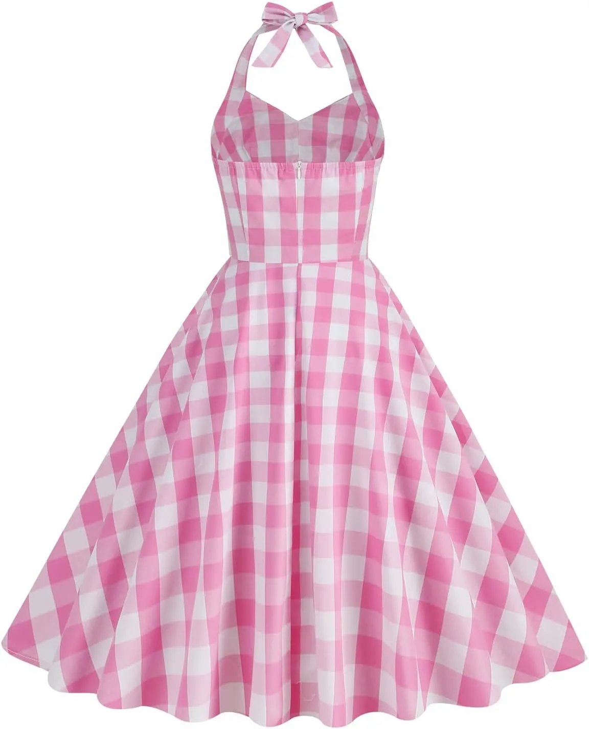 Women Vintage 1950s Retro Polka Dot Swing Dress Sleeveless Backless Halter Neck