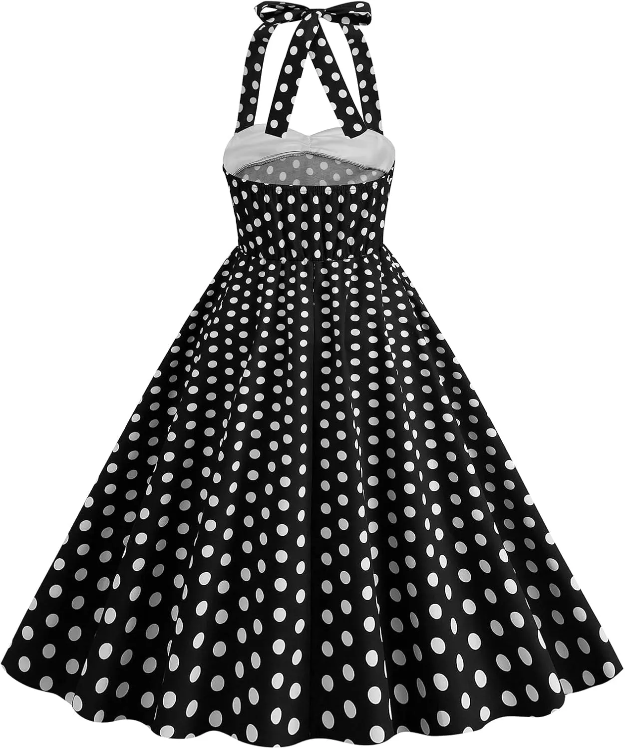 Women Vintage 1950s Retro Polka Dot Swing Dress Sleeveless Backless Halter Neck