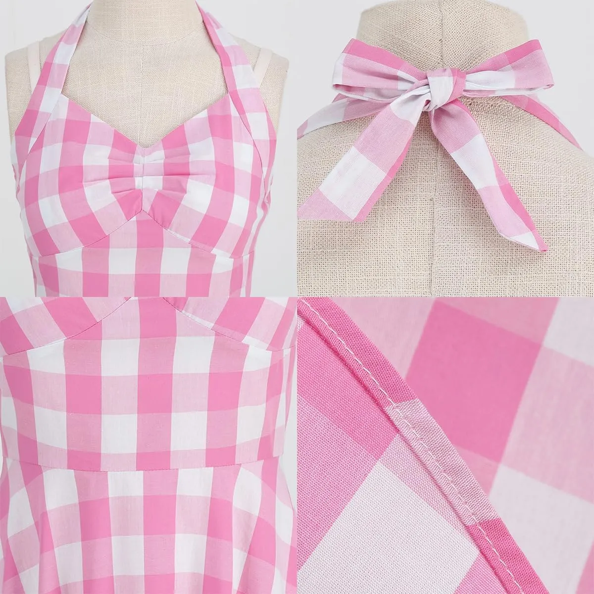 Women Vintage 1950s Retro Polka Dot Swing Dress Sleeveless Backless Halter Neck