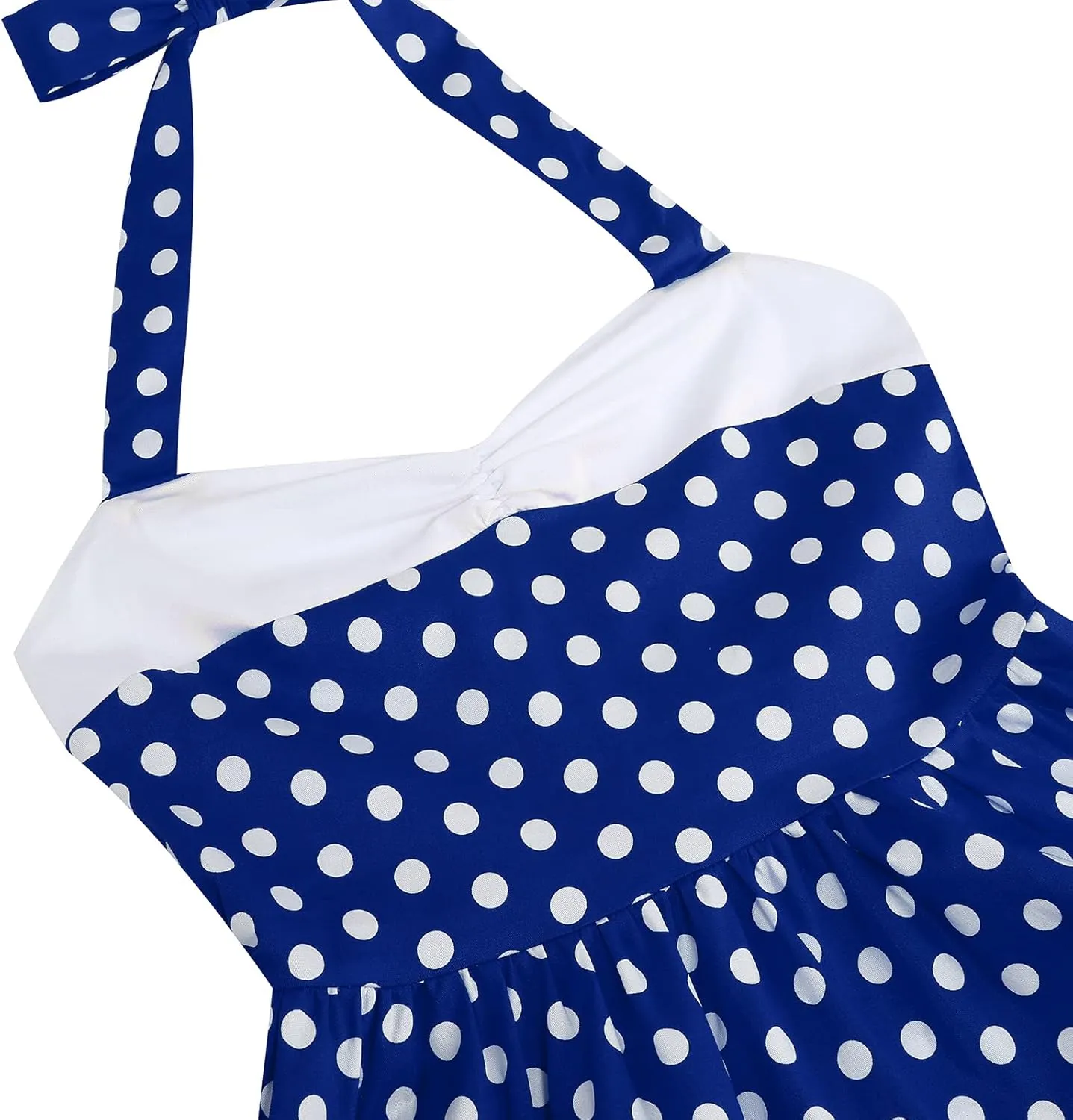 Women Vintage 1950s Retro Polka Dot Swing Dress Sleeveless Backless Halter Neck