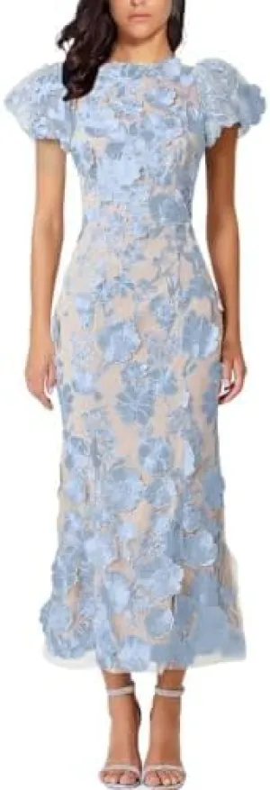 Women's 3D Floral Embroidery Dress 2025 Bodycon Ruffle Sleeve Fishtail Lace Cocktail Party Mixi Dresses