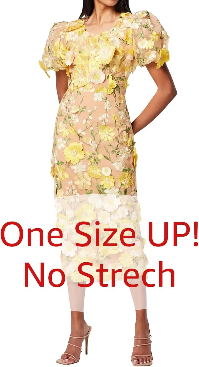 Women's 3D Floral Embroidery Dress Ruffle Sleeve Fishtail Lace Bodycon Party Cocktail Mixi Dress