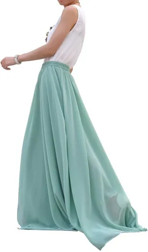Women's Beatiful Bow Tie Summer Beach Chiffon High Waist Maxi Skirt