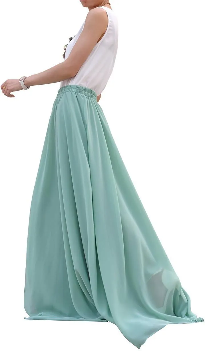 Women's Beatiful Bow Tie Summer Beach Chiffon High Waist Maxi Skirt