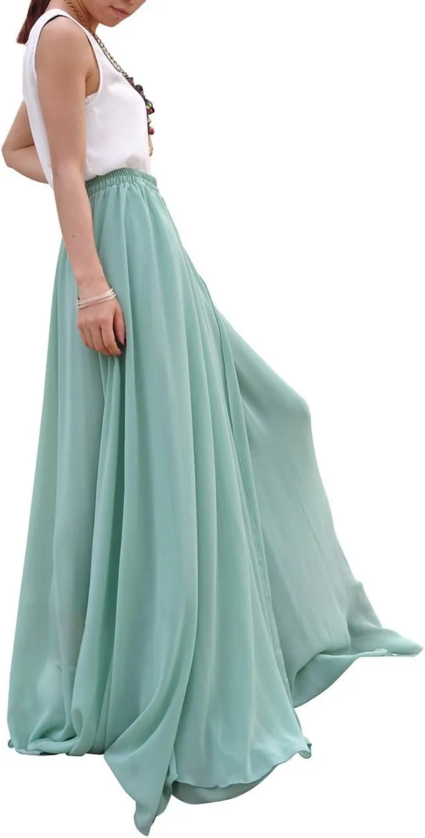 Women's Beatiful Bow Tie Summer Beach Chiffon High Waist Maxi Skirt