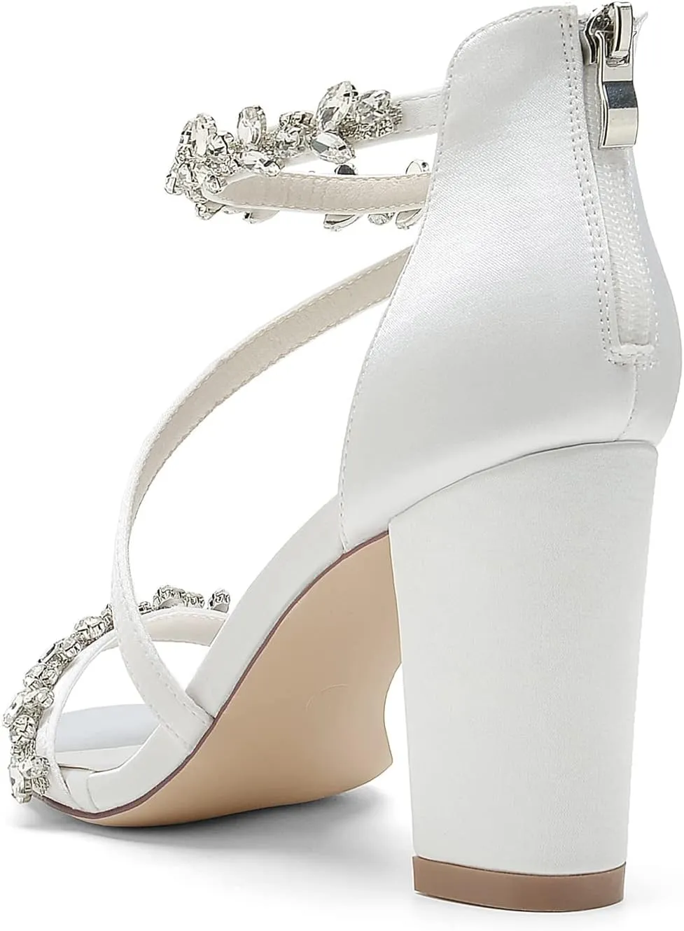 Women's Block Chunky High Heels Open Toe Crystal Wedding Pumps Ankle Strap Evening Prom Dance Party Dress Pump Sandals Shoes