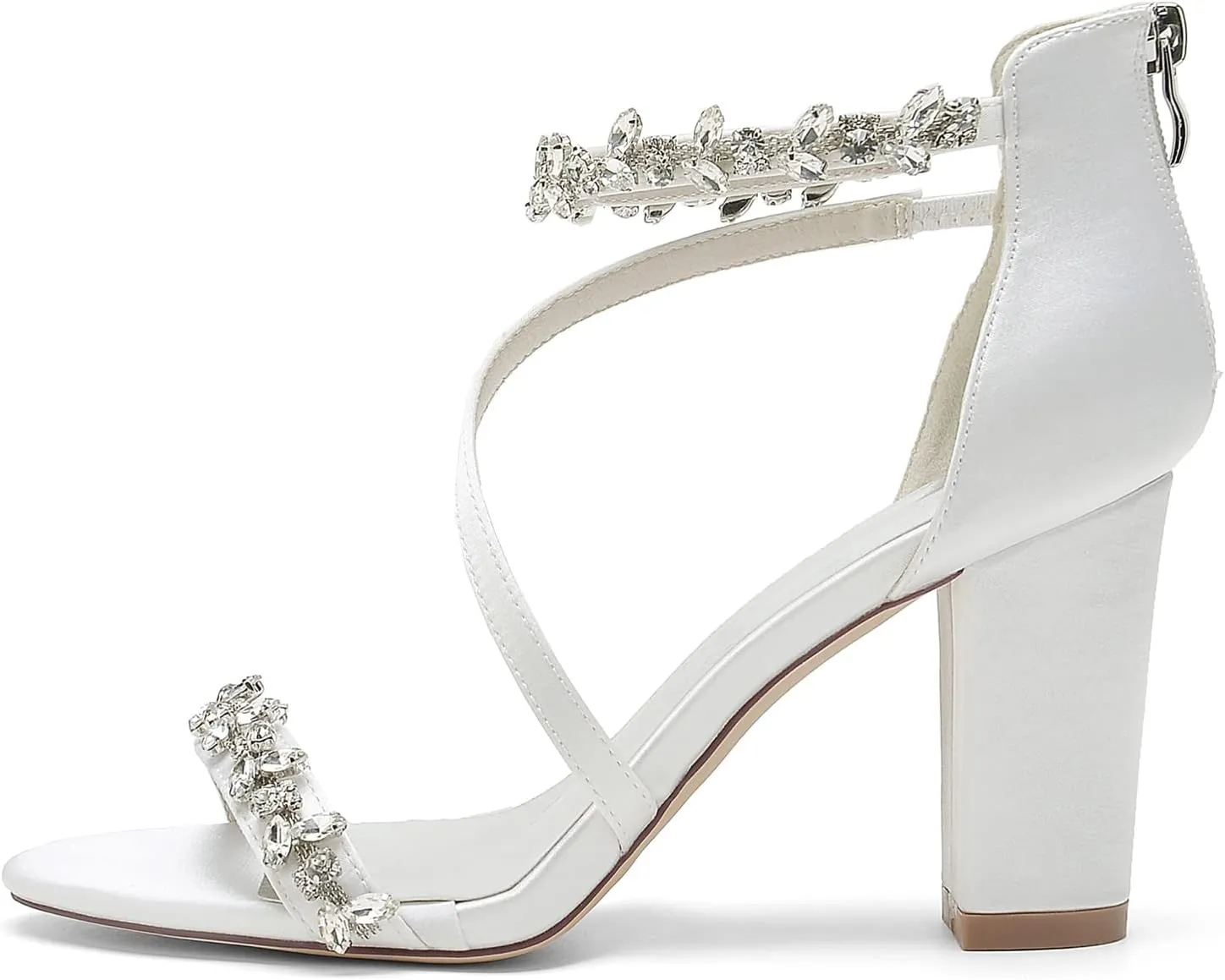 Women's Block Chunky High Heels Open Toe Crystal Wedding Pumps Ankle Strap Evening Prom Dance Party Dress Pump Sandals Shoes
