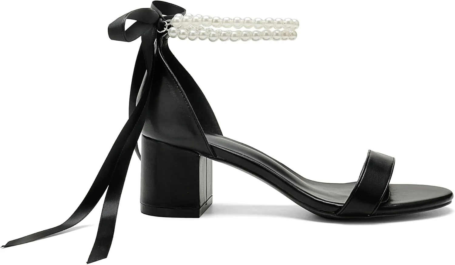 Women's Block Heels Pearl Wedding Shoes for Bride, Open Toe Chunky Low Heel Bridal Shoes