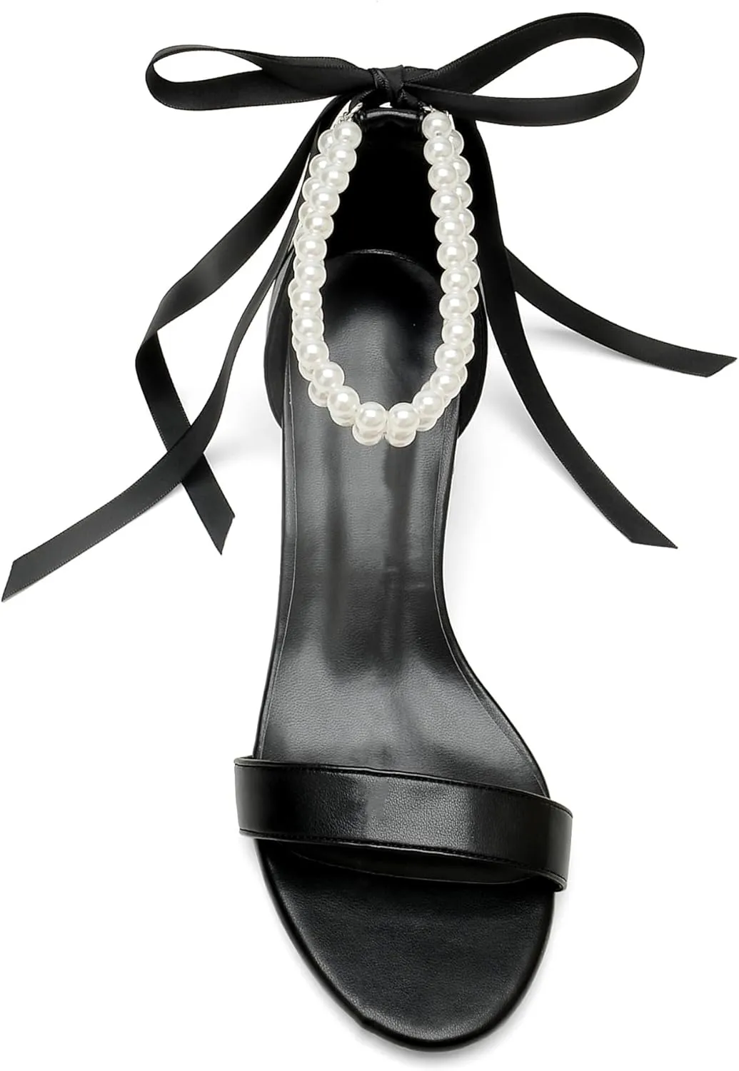 Women's Block Heels Pearl Wedding Shoes for Bride, Open Toe Chunky Low Heel Bridal Shoes