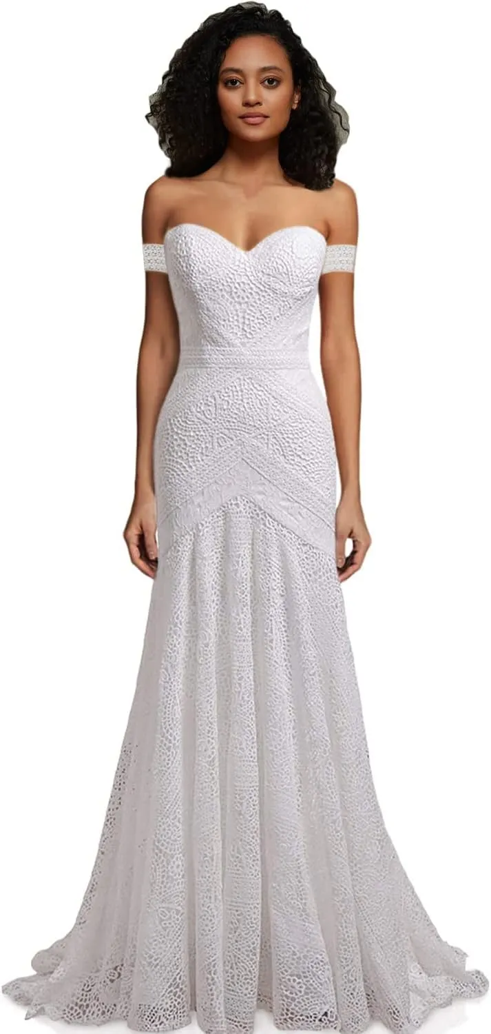 Women's Bohemian Wedding Dresses Sweetheart Mermaid Lace Bridal Gown