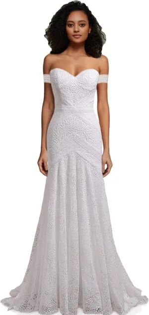 Women's Bohemian Wedding Dresses Sweetheart Mermaid Lace Bridal Gown