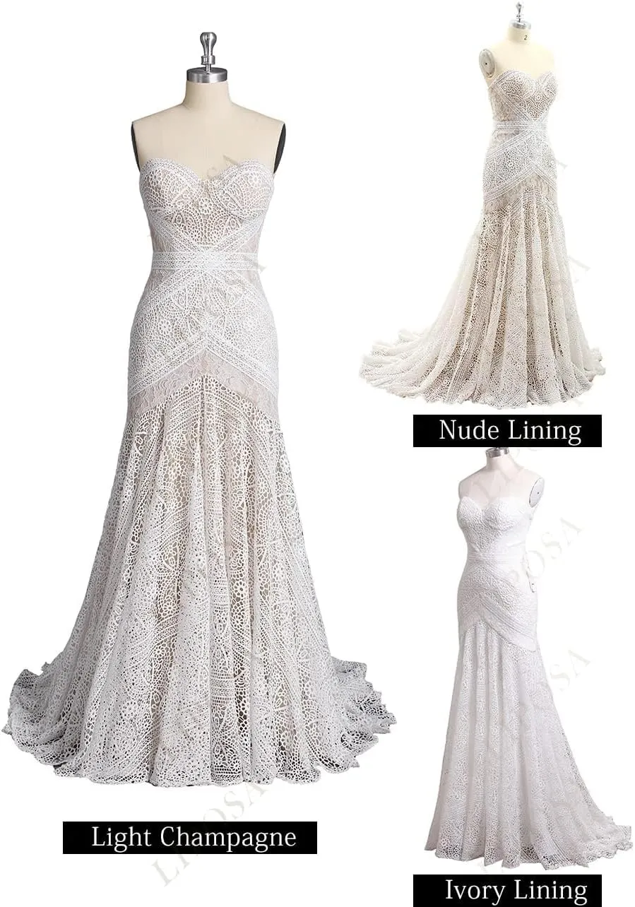 Women's Bohemian Wedding Dresses Sweetheart Mermaid Lace Bridal Gown