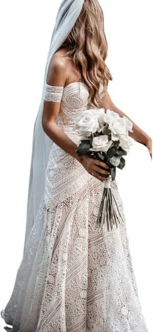 Women's Bohemian Wedding Dresses Sweetheart Mermaid Lace Bridal Gown