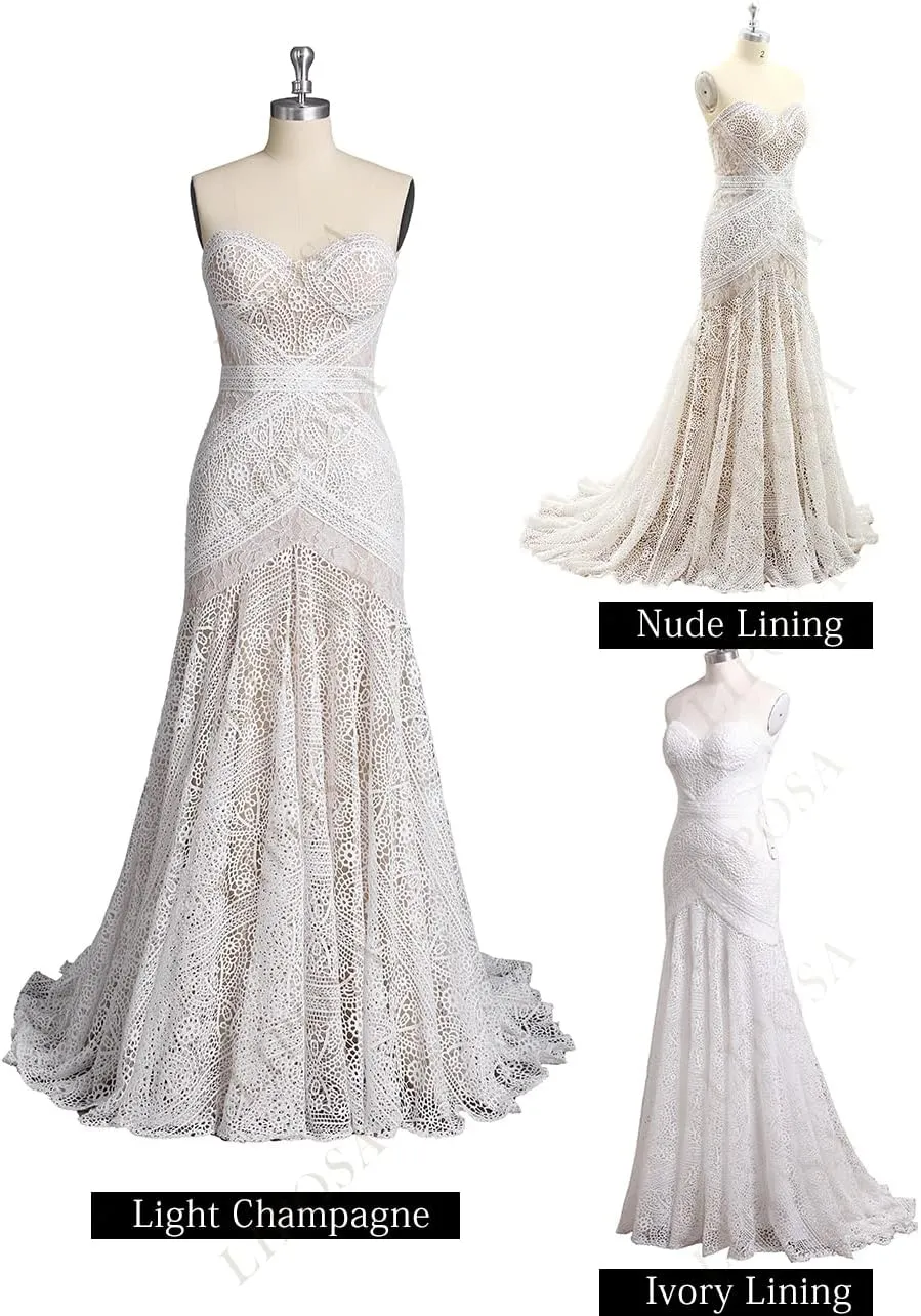 Women's Bohemian Wedding Dresses Sweetheart Mermaid Lace Bridal Gown