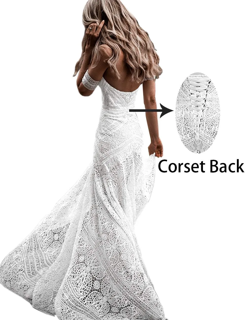 Women's Bohemian Wedding Dresses Sweetheart Mermaid Lace Bridal Gown