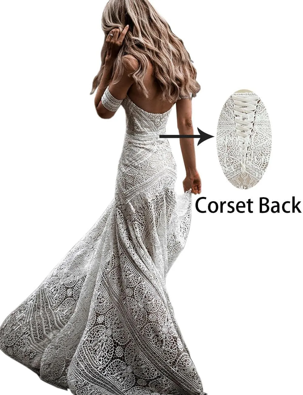 Women's Bohemian Wedding Dresses Sweetheart Mermaid Lace Bridal Gown