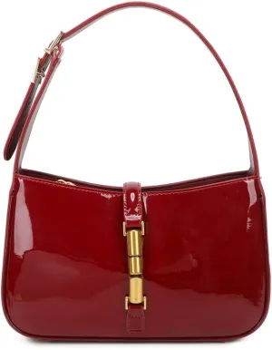 Women's casual burgundy shoulder bag,red leather bag bright PU leather shoulder bag
