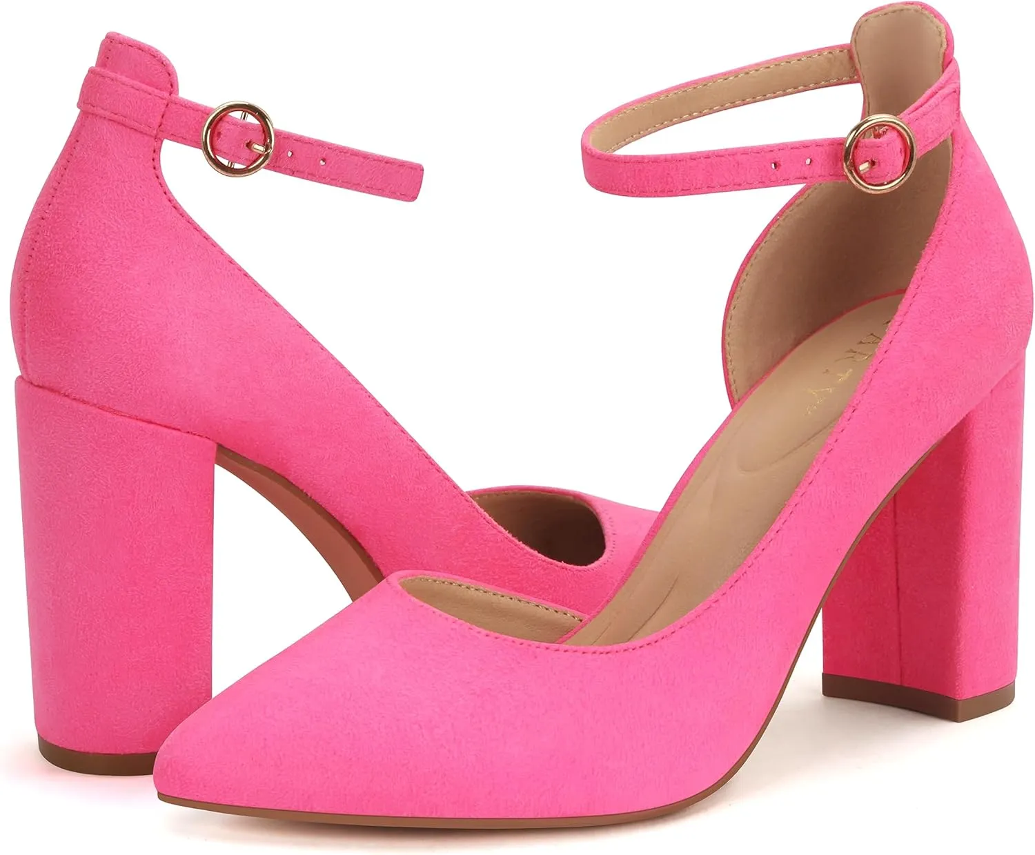 Women's Closed Toe Pumps 3-Inch Chunky Heels Pumps Ankle Strap Dress Wedding Shoes