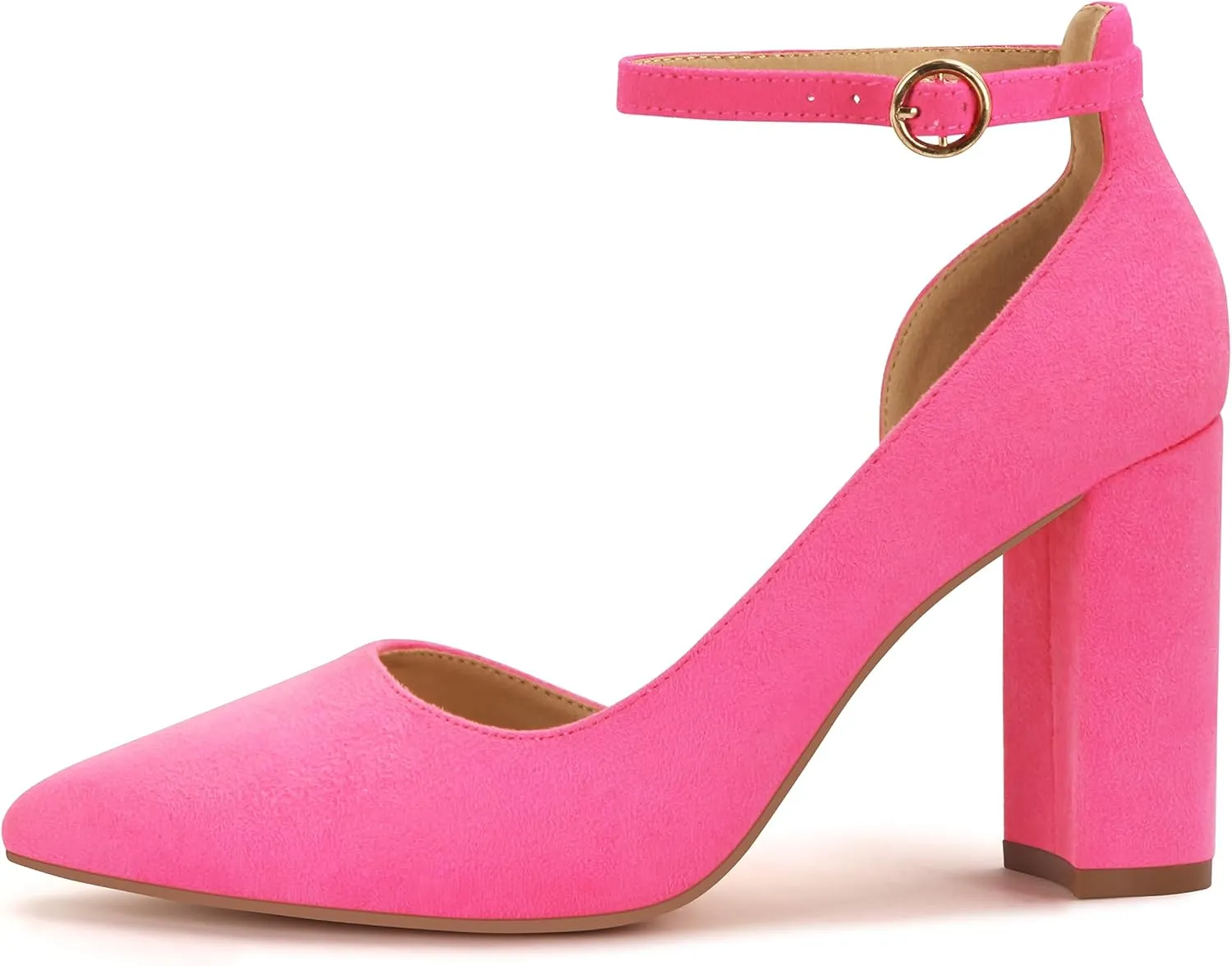 Women's Closed Toe Pumps 3-Inch Chunky Heels Pumps Ankle Strap Dress Wedding Shoes