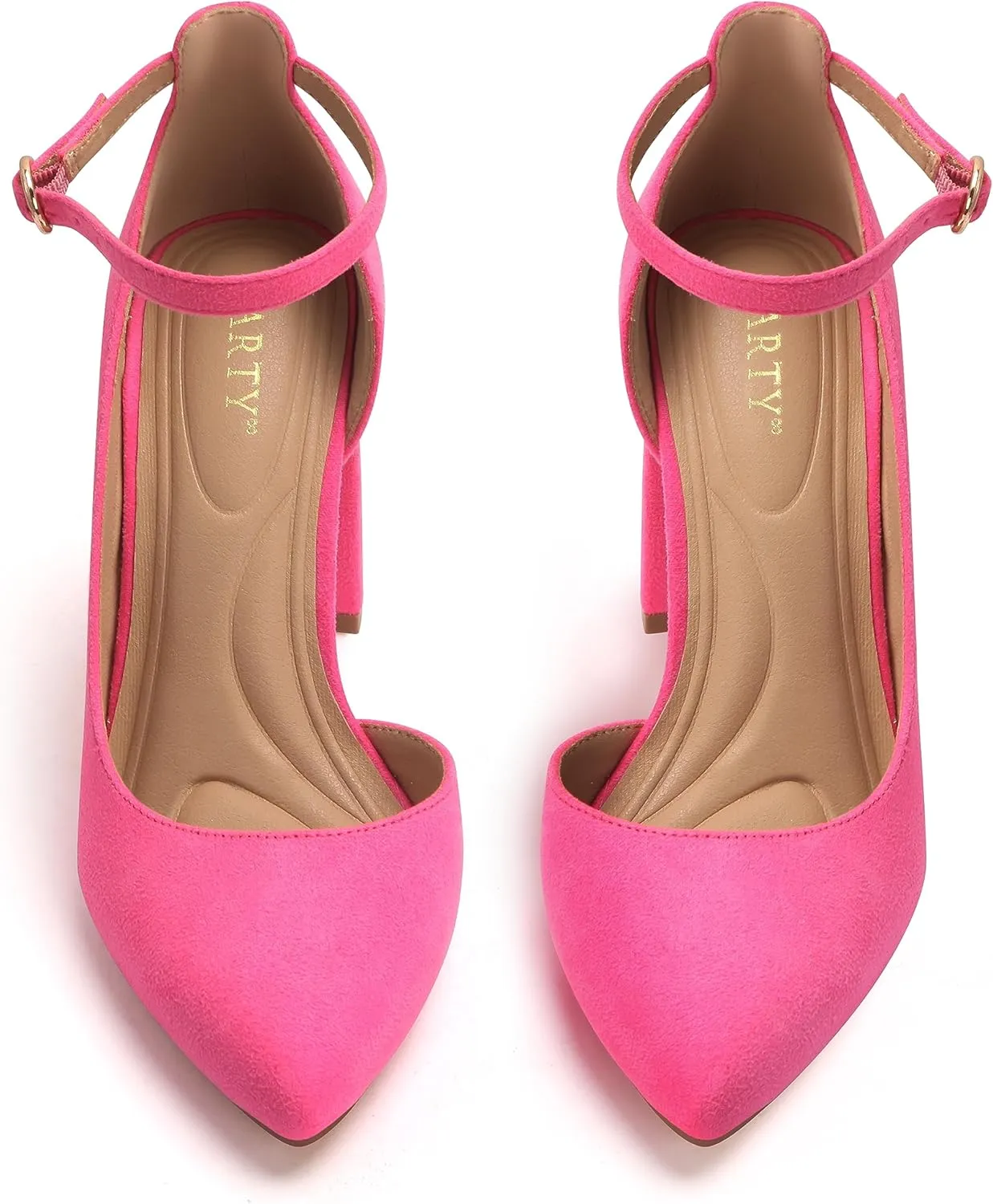Women's Closed Toe Pumps 3-Inch Chunky Heels Pumps Ankle Strap Dress Wedding Shoes