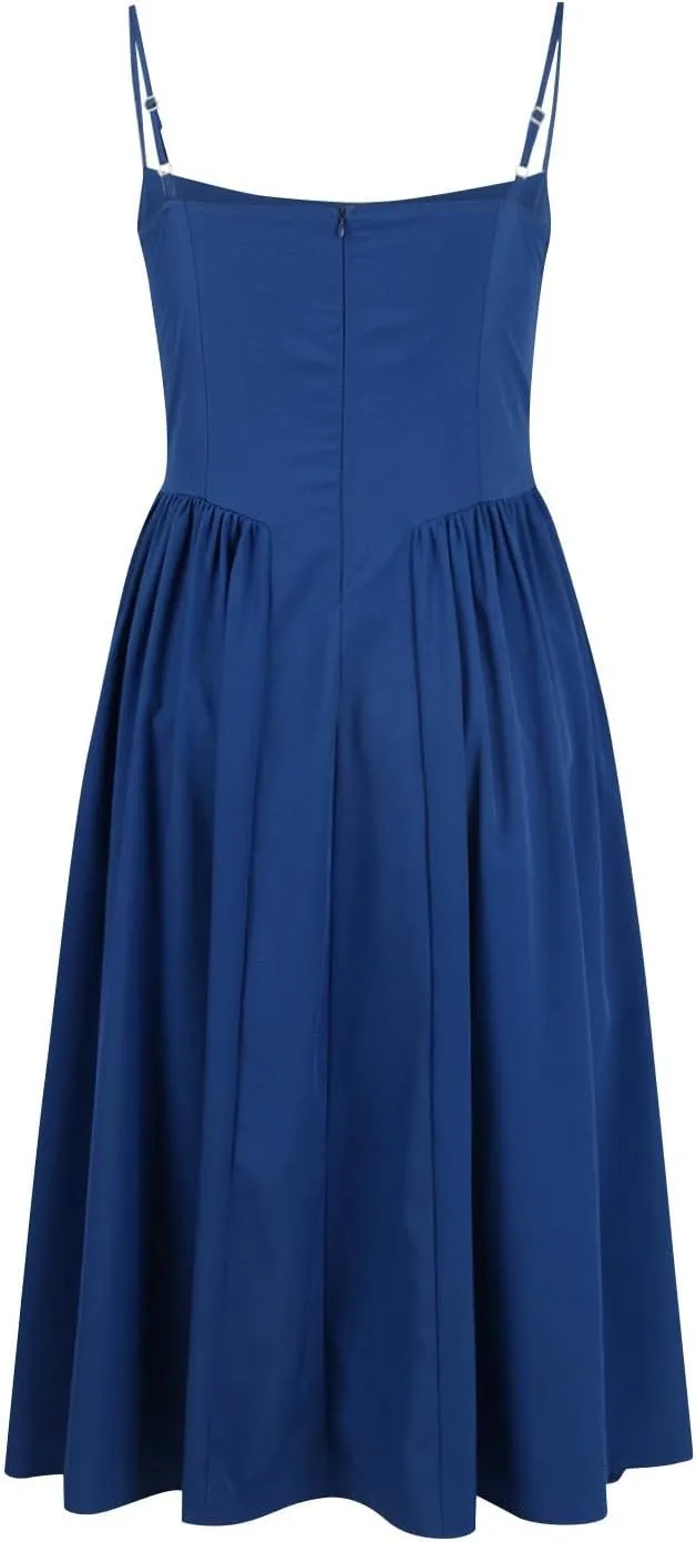 Women's Corset Dress Spaghetti Strap Bustier Midi Dress Low Cut Flowy Pleated Hem Summer Party Dresses with Pockets