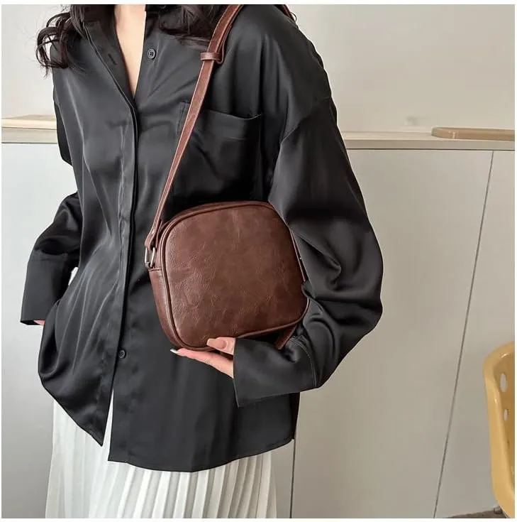 Women's Fashion Dark Academic Grunge Mini Crossbody Purses Punk Gothic 90s Y2K Shoulder Vegan PU Leather Packs (dark brown)