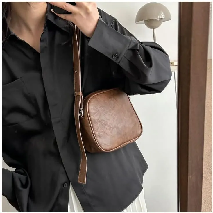 Women's Fashion Dark Academic Grunge Mini Crossbody Purses Punk Gothic 90s Y2K Shoulder Vegan PU Leather Packs (dark khaki)