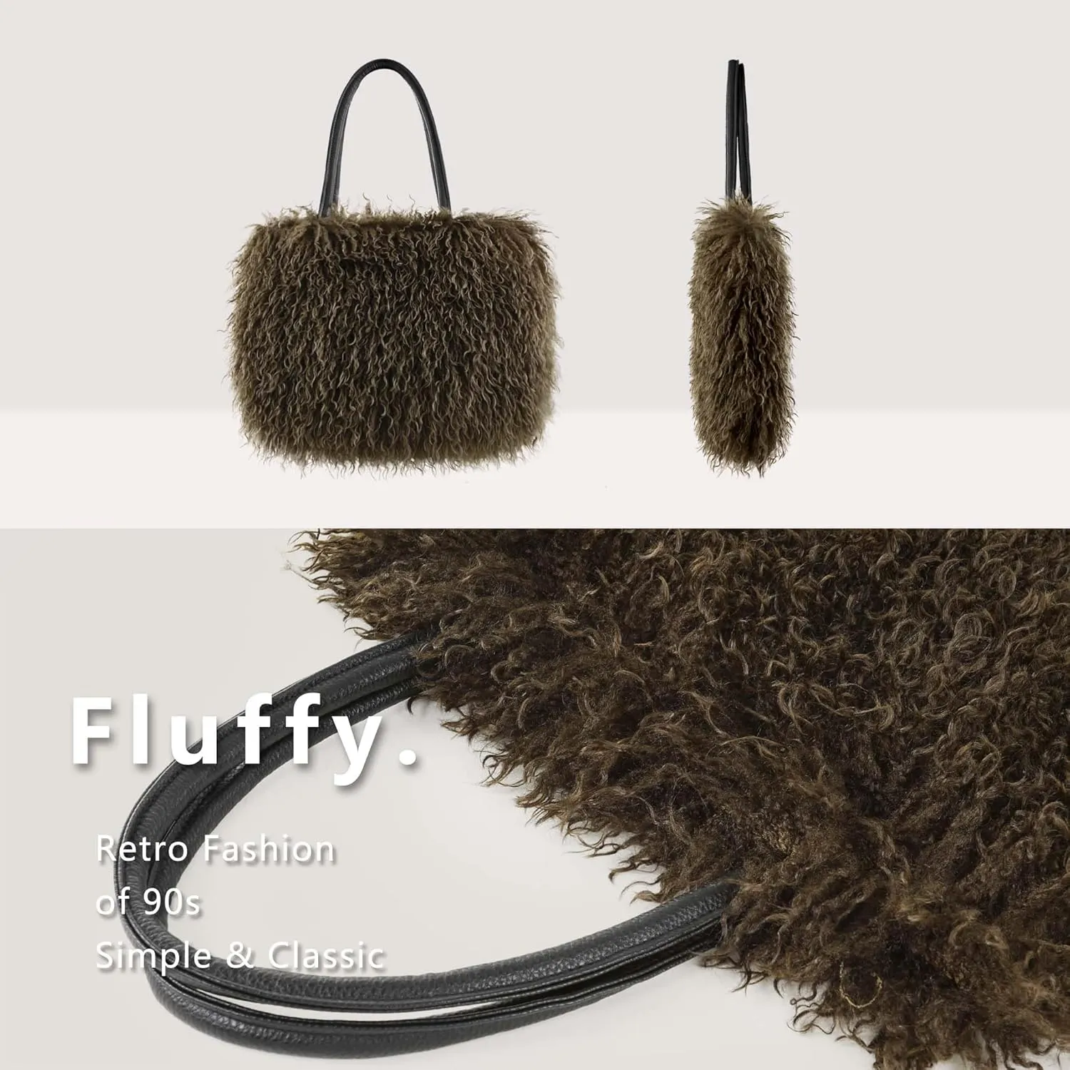 Women's Fuzzy Tote Bag Curly Handbag Furry Shoulder Bag Large Top Handle Purses Winter