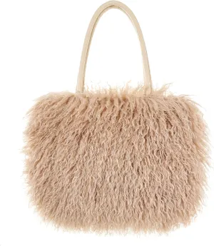 Women's Fuzzy Tote Bag Curly Handbag Furry Shoulder Bag Large Top Handle Purses Winter