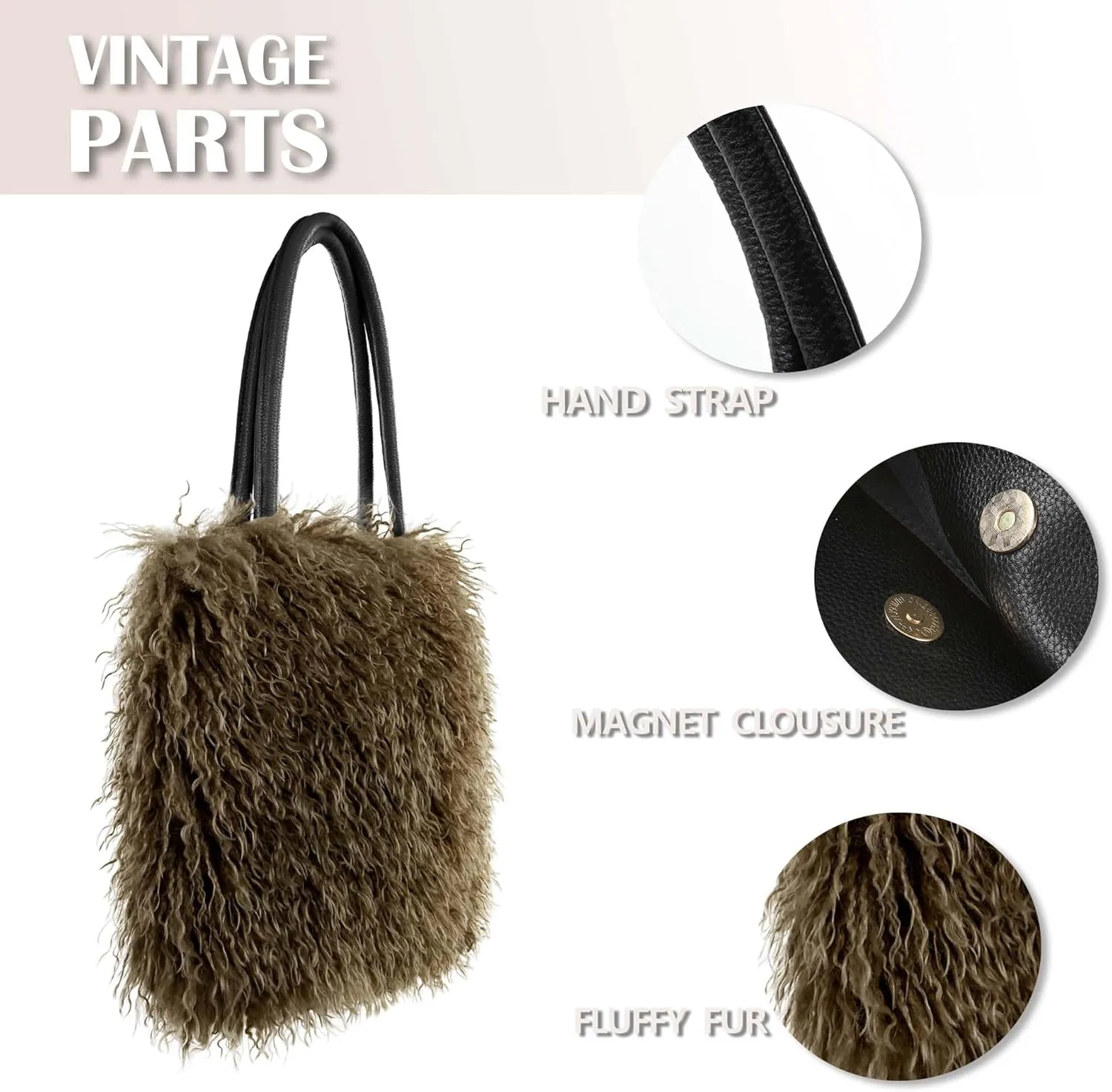 Women's Fuzzy Tote Bag Curly Handbag Furry Shoulder Bag Large Top Handle Purses Winter