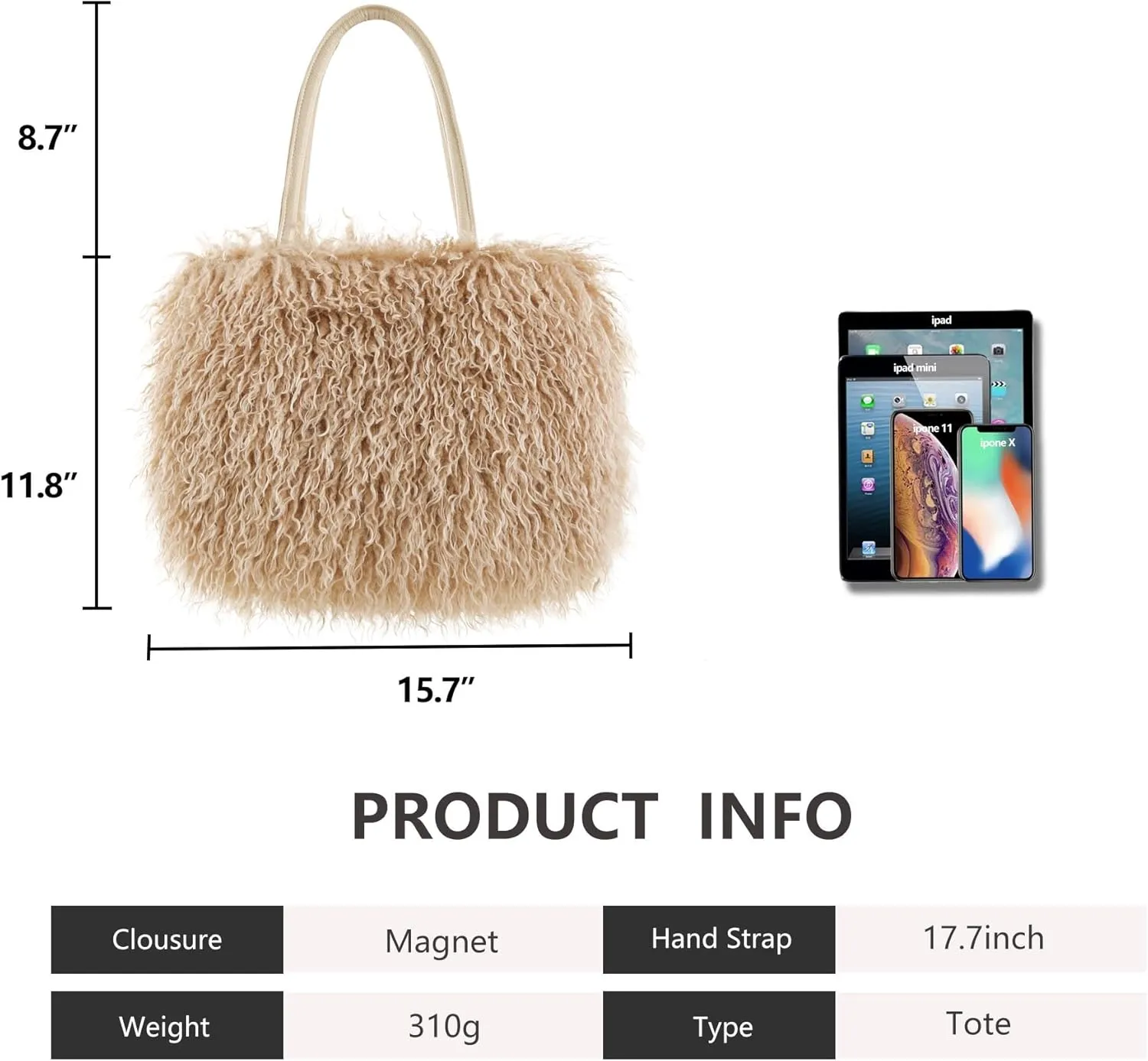 Women's Fuzzy Tote Bag Curly Handbag Furry Shoulder Bag Large Top Handle Purses Winter