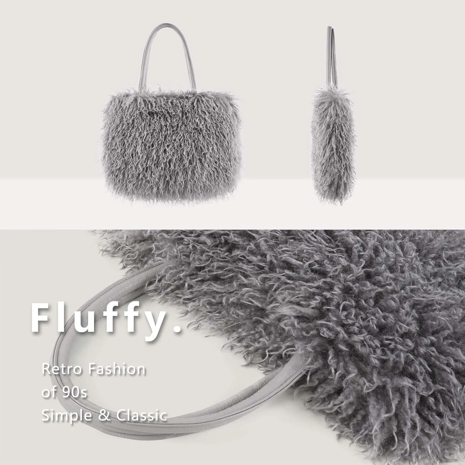 Women's Fuzzy Tote Bag Curly Handbag Furry Shoulder Bag Large Top Handle Purses Winter