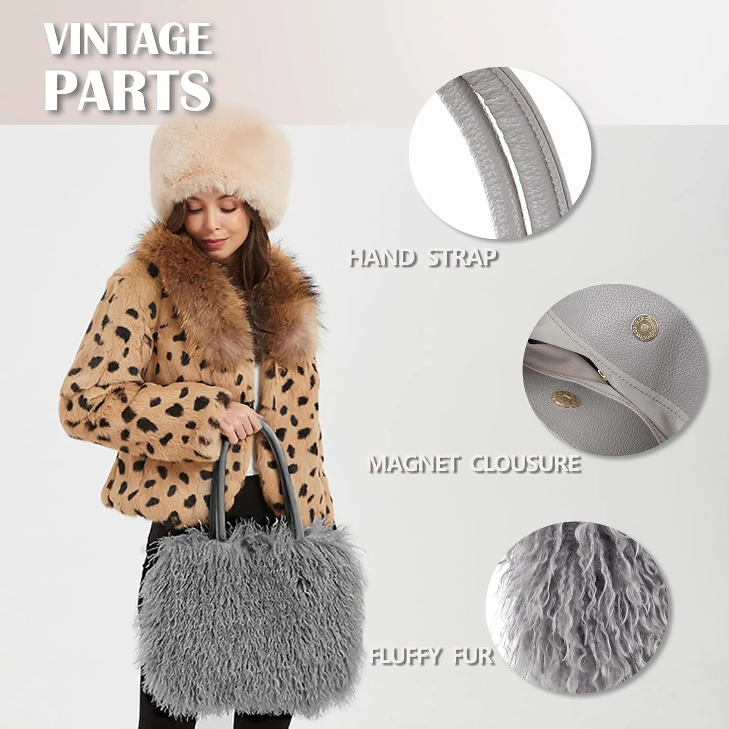 Women's Fuzzy Tote Bag Curly Handbag Furry Shoulder Bag Large Top Handle Purses Winter